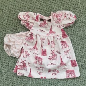 Janie and Jack Paris toile pink empire waist dress 18-24m